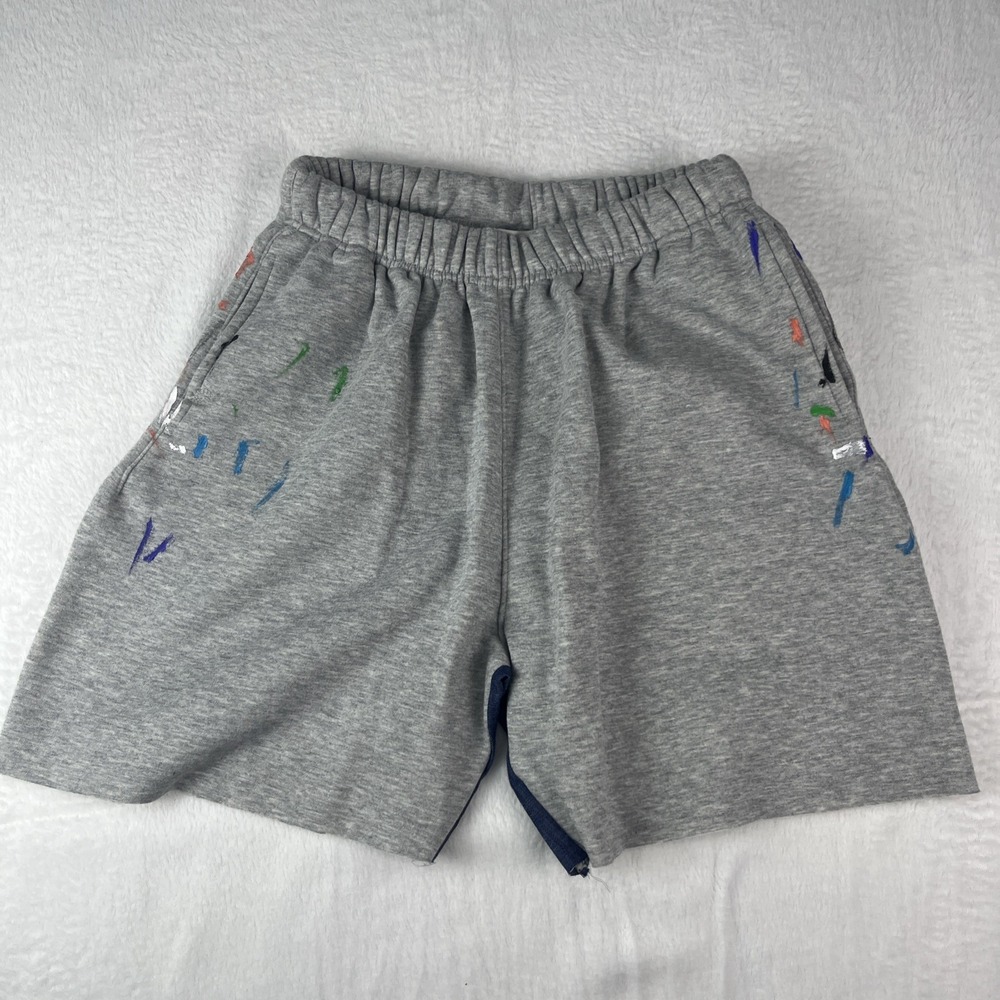 Mnml Contrast Paneled Sweat Shorts Mens Medium Gray Elastic Waist Pleated Front